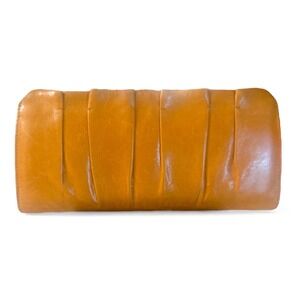 Women's Genuine Leather Clutch Wallet Tan Accordion Pleated